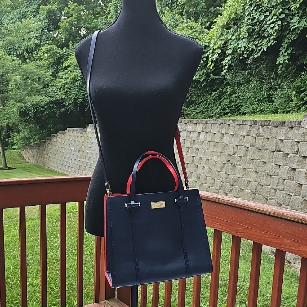 Kate Spade Arbour Hill Elodie Navy Blue Fuchsia Pink Leather Crossbody Bag Purse